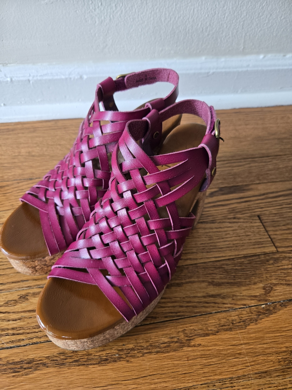Blowfish Fuchsia Woven Cork Wedge Sandals